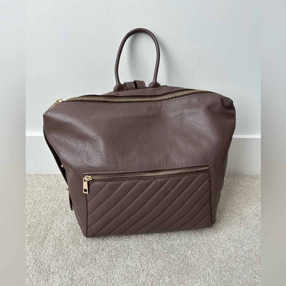 Simons Genuine Leather Backpack Taupe Minimalist Soft Leather Everyday Bag